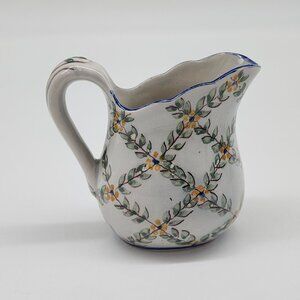 Mini Ceramic Creamer With Floral Vine Pattern Made In Portugal 3.25" High